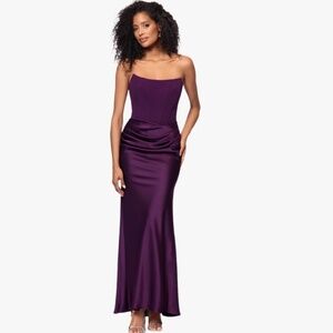 Betsy & Adam Debra Long Strapless Gown Plum